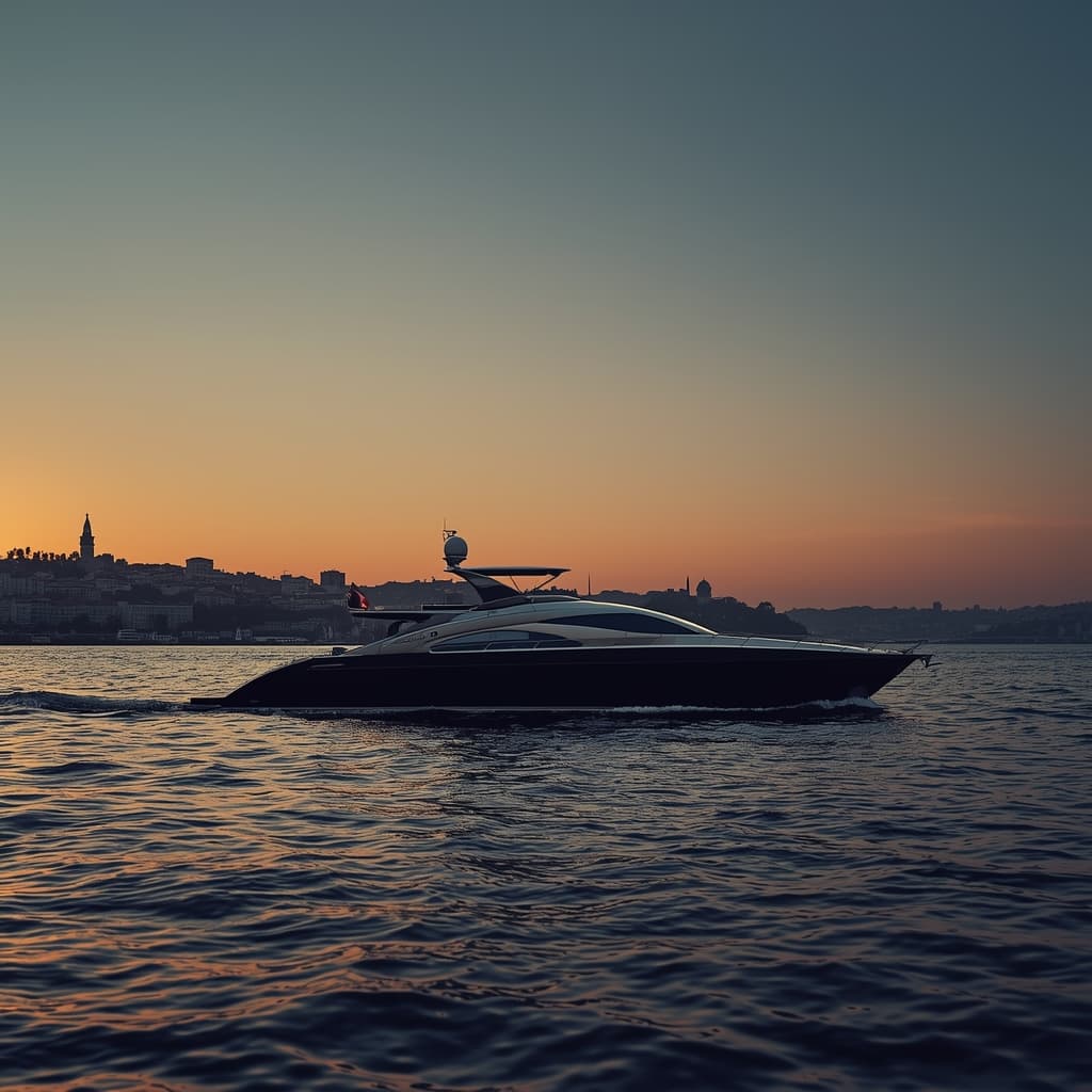 Private yacht on the Bosphorus at sunset